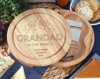 Grandad Birthday, Christmas, Xmas Gift for Him Personalised Cheeseboard Set Quality Cheese Board Mens Personalized Engraved Boys Gifts Ideas