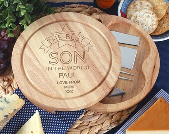 Son Birthday, Christmas, Xmas Gift for Him Personalised Cheeseboard Set Quality Cheese Board Mens Personalized Engraved Boys Gifts Ideas