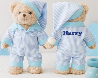 Personalised Blue Teddy Bear – Embroidered Teddies with Name, Baby Boy Gift, Baby Shower Present, Christening Keepsake, Custom Soft Toy