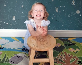 Girls Personalised Fairy Princess Design Wooden Stool | Toddler Stools | Christening Gift | Kids Birthday Gift | Custom Kids Stool