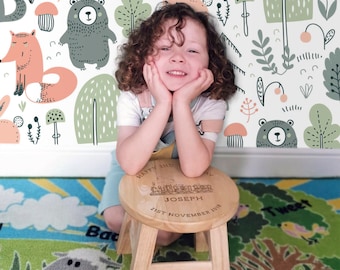 Personalised Train Design Wooden Kids Stool | Toddler Stools | Birthday Gift | Christening Gift | Nursery Playroom Furniture | Custom Stool
