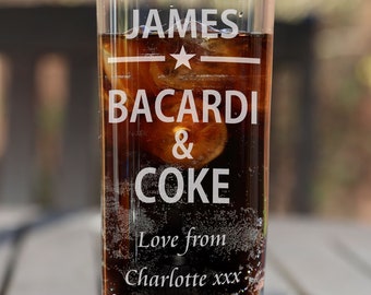 Personalised Engraved Boxed Bacardi & Coke Highball Glass Birthday Christmas Retirement Wedding Anniversary Bacardi Lover Gift Star Design