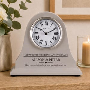 10th Wedding Anniversary couple gift Personalised Engraved Grey Mantel Clock Tenth Anniversary Gifts Son Daughter Brother Sister Friend etc