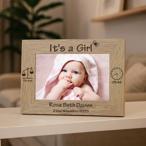 Newborn Baby Girl Personalised Engraved Wooden Photo Picture Frame New Baby Gifts