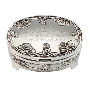 Boîte à bijoux rose plaqué argent pour 16e anniversaire de fille de 16 ans, cadeau personnalisé gravé, boîte à bijoux pour filles