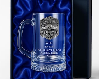 Engraved Personalised 21st Birthday Men's Beer Pint Glass Tankard with Handmade Pewter Vintage Feature Twenty One 21 Gift Ideas for Men Boys