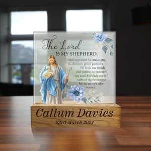Boys Confirmation Day Gift, The Lord is My Shepherd Personalised Glass Plaque, Confirmation Present Keepsake Idea for a Boy