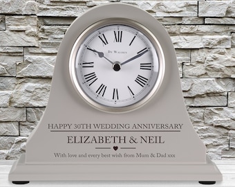 30th Wedding Anniversary couple gift Personalised Engraved Grey Mantel Clock Pearl Anniversary Gifts Husband Wife Mum Dad Nan Grandad etc