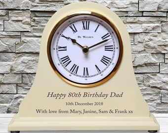 Men's or Women's 80th Birthday Gift Personalized Engraved Wooden Beige Mantel Clock 80 Years Gift Ideas for Mum Dad Nan Grandad Mom Gran etc