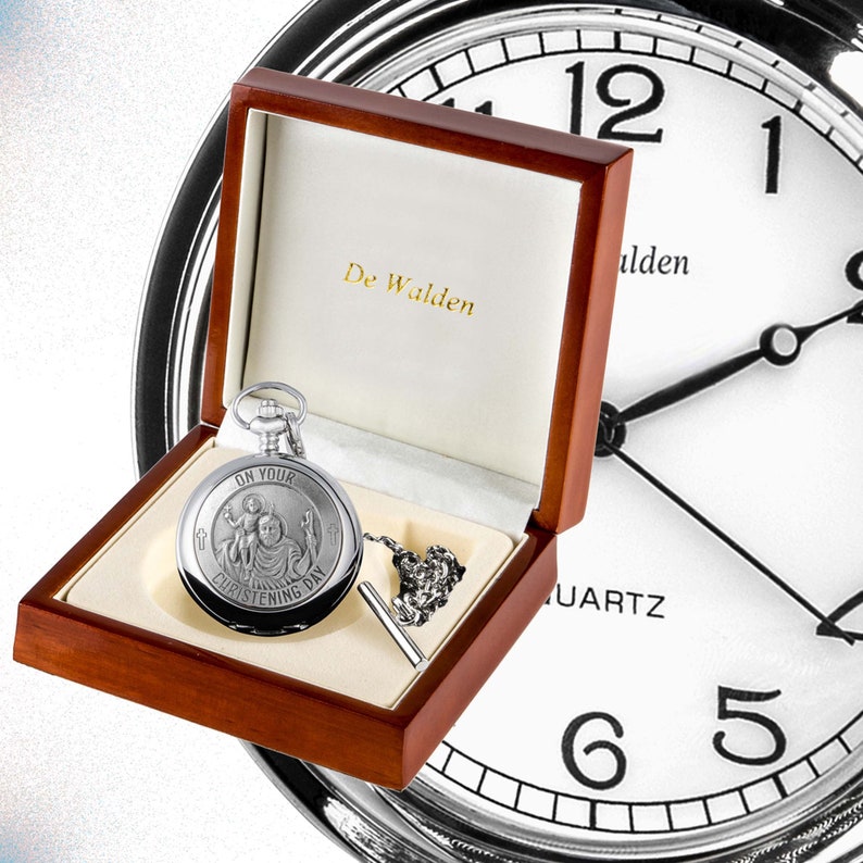 Engraved Christening Pocket Watch with St Christopher Pewter Etsy
