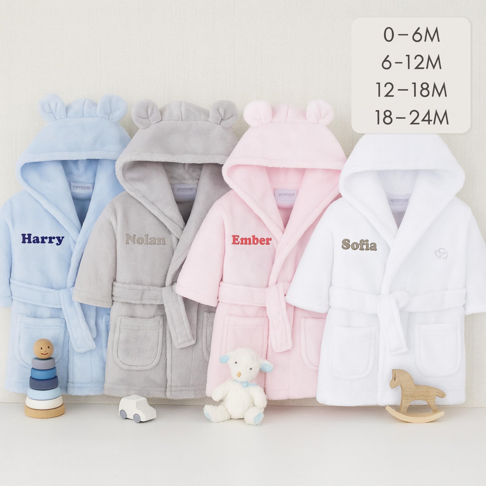 Personalised Baby Dressing Gown – Embroidered Babies Bathrobe, Hooded ...