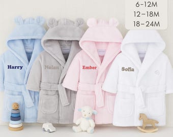 Personalised Baby Dressing Gown – Embroidered Babies Bathrobe, Hooded Newborn & Toddler Bath Robe, Baby Shower Gift, Boys and Girls Keepsake
