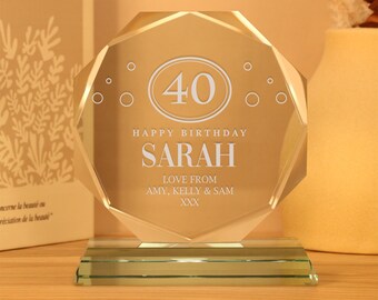 Engraved 40th Birthday Gift For a Boy or Girl, Presentation Cut Glass Gift Personalised Fortieth Gifts Ideas For Him and Her 40 Year Old