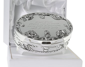 Mother of the Bride or Groom Gift Silver Plated Rose Jewellery Box Wedding Personalised Engraved Jewelry Box for Mum Mom
