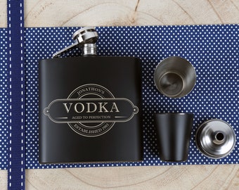 Personalised Vodka Hip Flask Gift with Funnel Set Personalized Mens Engraved Spirits Liquor Vodka Lovers Gift Dad Grandad Son Brother Friend