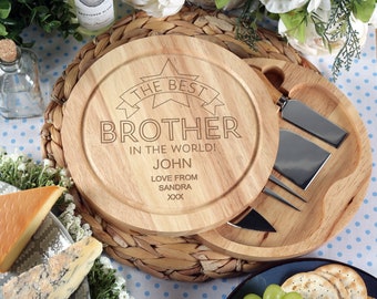 Brother Birthday, Christmas, Xmas Gift for Him Personalised Cheeseboard Set Quality Cheese Board Mens Personalized Engraved Boys Gift Idea