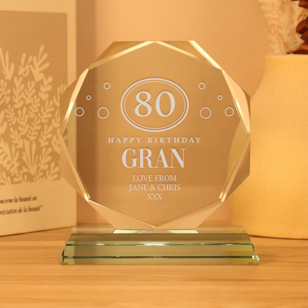 Engraved 80th Birthday Gift for a Boy or Girl, Presentation Cut Glass ...