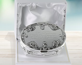 Girls 70th Birthday Gift Silver Plated Rose Trinket Box Personalised Engraved Seventieth Girl Birthday Idea in Satin Lined Presentation Box