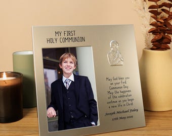 Boy's Personalised 1st Holy Communion Gift, Engraved First Communion Photo Picture Frame For a Boy
