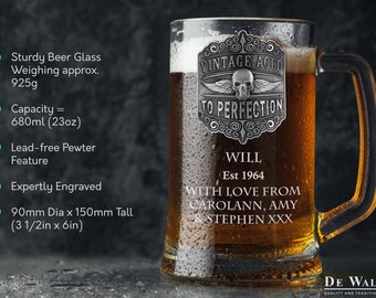 thumbnail image 2 of 60th Birthday Beer Glass Tankard – Personalised Gift For Men – Funny BG-UV-16 2 of 6