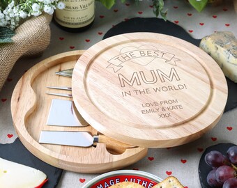 Mum Birthday, Christmas, Xmas Gift for Her Personalised Cheeseboard Set Quality Cheese Board Mam Womens Personalized Engraved Mom Gift Idea