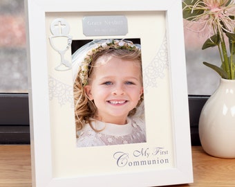 Engraved Girl's 1st Holy Communion Photo Frame, Personalised First Holy Communion Box Portrait Picture Frame Religious Girl Gifts