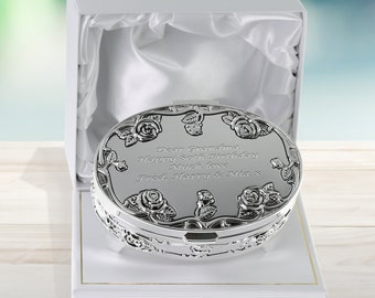 Girls 80th Birthday Gift Silver Plated Rose Trinket Box Personalised Engraved Eightieth Girl Birthday Idea in a Satin Lined Presentation Box