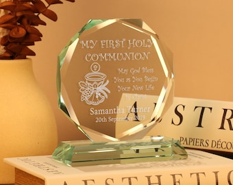 First Holy Communion Gift For Boys or Girls, Personalised Cut Glass Gift, 1st Communion Keepsake Glass Frame in a Satin Lined Gift Box
