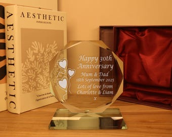 30th Pearl Wedding Anniversary Married Couple Gift, Personalised Cut Glass Gift, Thirty Years Together, Mum Dad Son Daughter Nan Grandad