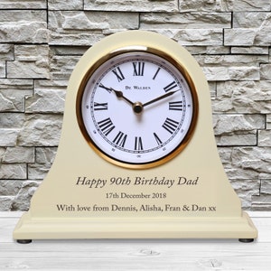 90th Birthday Gift Personalised Engraved Wooden Beige Mantel Clock 90 Years Gift Ideas for Nan Mom Grandad Mum Dad Grandma Nanny etc