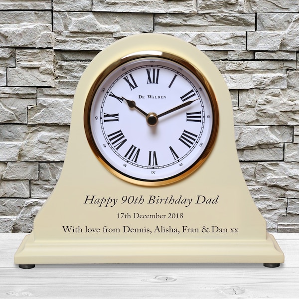 90th Birthday Gift Personalised Engraved Wooden Beige Mantel Clock 90 Years Gift Ideas for Nan Mom Grandad Mum Dad Grandma Nanny etc