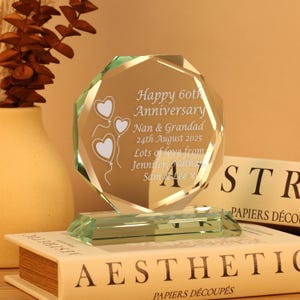 60th Diamond Wedding Anniversary Married Couple Gift, Personalised Cut Glass Gift, Sixty Years Together, Mum Dad Grandma Grandad Nan Gran