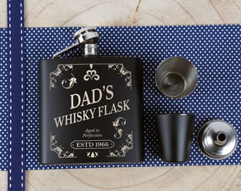 Personalised Dad Engraved Whisky Lovers Hip Flask Gift Personalized Drinking Flasks with Funnel Set Daddy Birthday Christmas etc Dads Gifts