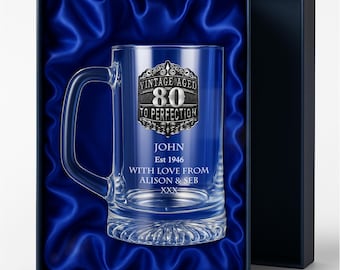 Chope à bière 80e anniversaire pour homme chope en verre avec élément vintage fait main en métal étain gravé 80 idées cadeaux pour homme 80e anniversaire