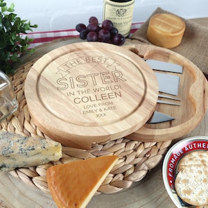 Sister Birthday, Christmas, Xmas Gift for Her Personalised Cheeseboard Set Quality Cheese Board Womens Personalized Engraved Girls Gift Idea