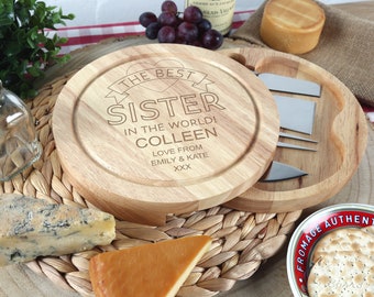 Sister Birthday, Christmas, Xmas Gift for Her Personalised Cheeseboard Set Quality Cheese Board Womens Personalized Engraved Girls Gift Idea