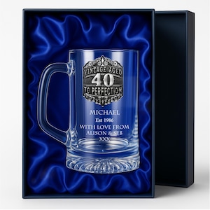 Men's 40th Birthday Beer Mug Glass Tankard with Handmade Pewter Metal Vintage Feature Personalised Engraved 40 Gift Ideas for Men 23oz 680ml