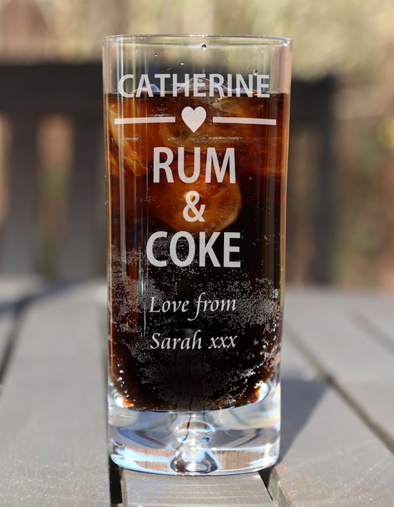 Rum & Coke Highball Glass Personalised Engraved Boxed Rum Lover Gift Heart  Design for Birthday Christmas Retirement Wedding Anniversary etc