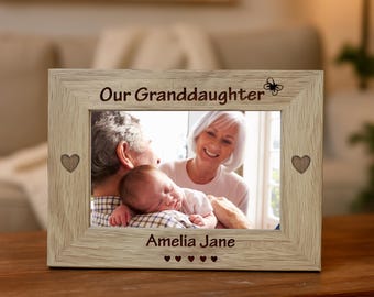 Our Granddaughter Personalised Engraved Wooden Photo Frame New Baby Birthday Christening Christmas Gift for Grandparents