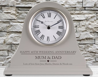 40th Wedding Anniversary couple gift Personalised Engraved Grey Mantel Clock Traditional Ruby Anniversary Gifts Nan Grandad Mum Dad etc