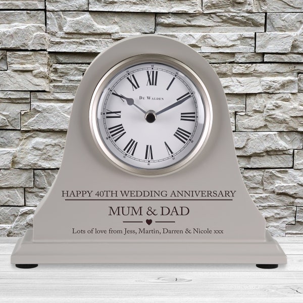 40th Wedding Anniversary couple gift Personalised Engraved Grey Mantel Clock Traditional Ruby Anniversary Gifts Nan Grandad Mum Dad etc