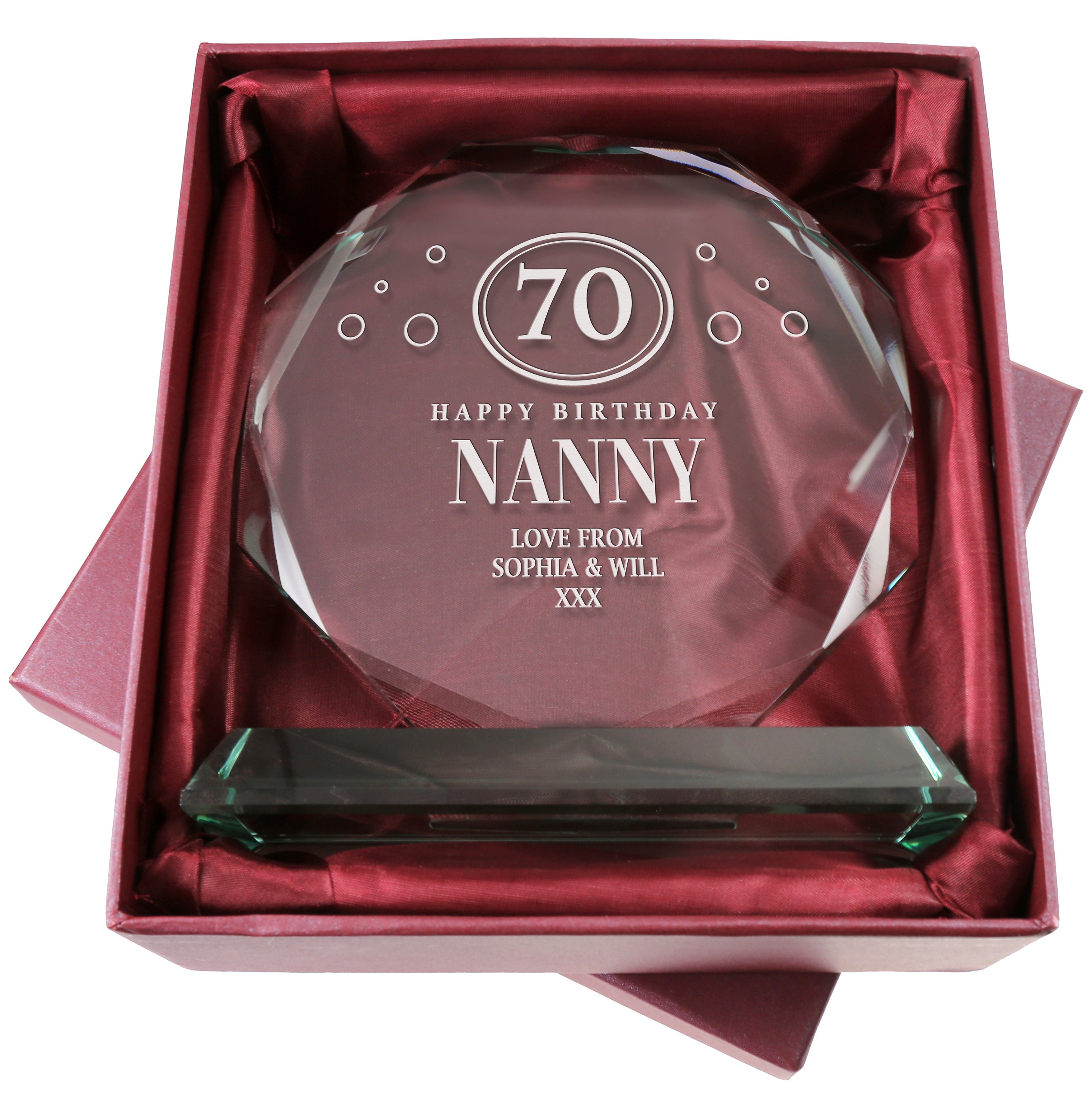 Engraved 70th Birthday Presentation Cut Glass Gift in Satin Etsy UK