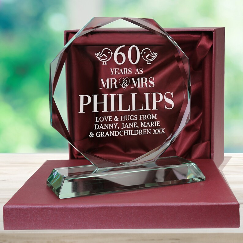 Engraved 60th Wedding Anniversary Presentation Cut Glass Etsy