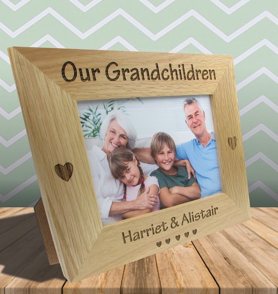 Our Grandchildren Personalised Engraved Solid Oak Photo Frame New
