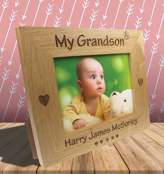 My Grandson Personalised Engraved Solid Oak Photo Frame New Baby
