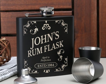 Personalised Rum Lover's Hip Flask Gift with Funnel Set Personalized Men's Quality Engraved Spirits Liquor Drinking Flasks Rum Time Gifts