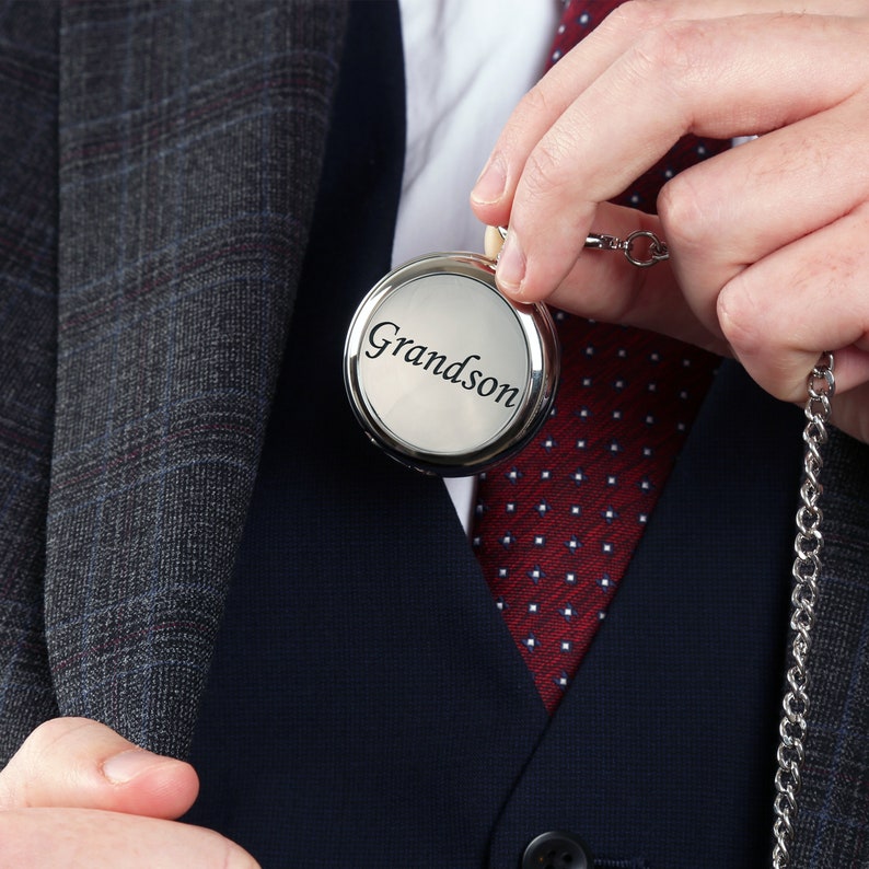 Engraved Boys Quality Pocket Watch Grandson Feature Case Front Etsy