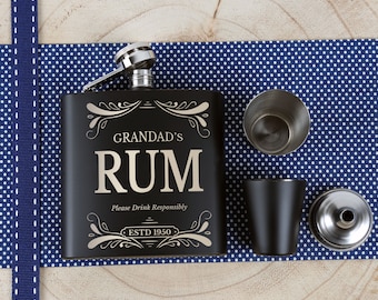 Personalised Grandad Engraved Rum Hip Flask Gift Grandfather Drinking Liquor Spirits with Funnel Set Personalized Birthday Christmas Gifts