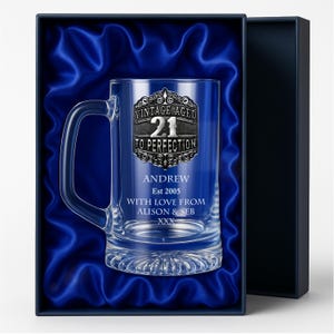 Men's 21st Birthday Beer Mug Glass Tankard with Handmade Pewter Metal Vintage Feature Personalised Engraved 21 Gift Ideas for Men 23oz 680ml