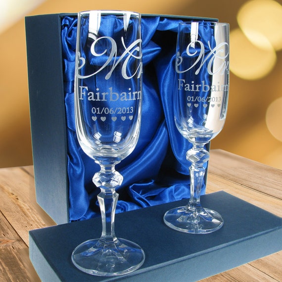 Personalized Crystal Flutes - Great Wedding Gift